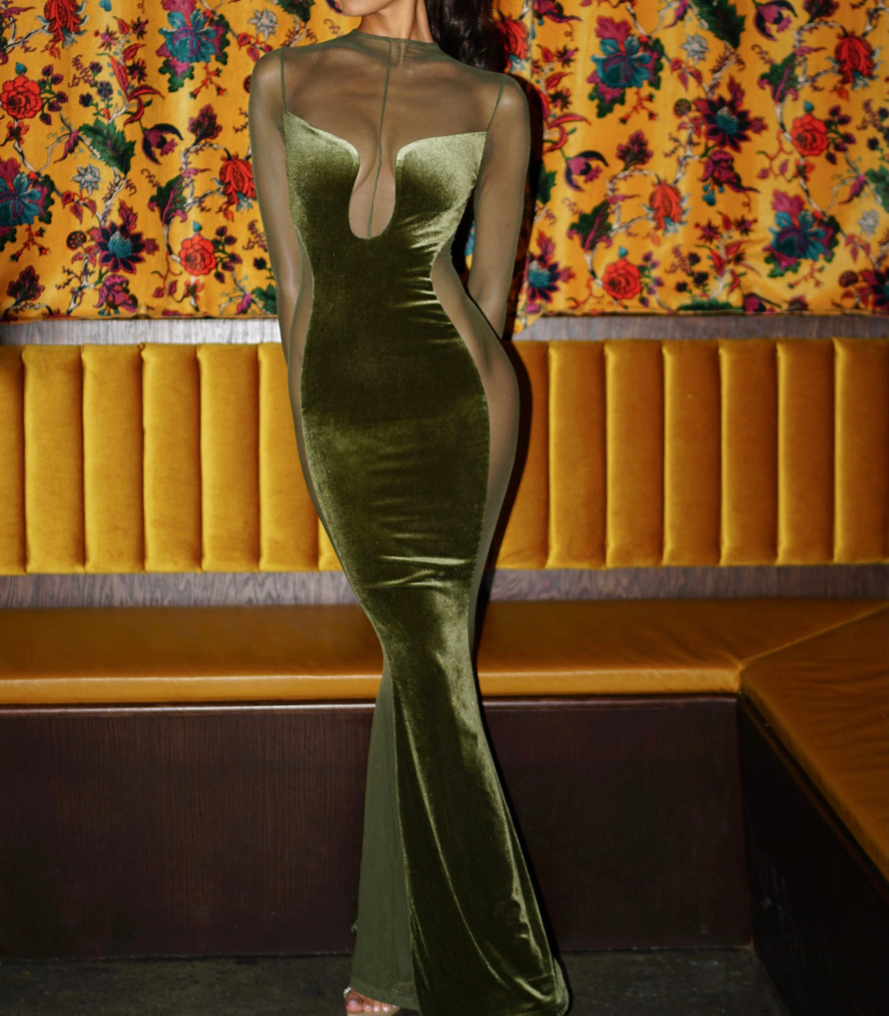 PRE-ORDER Sulani Velvet Cut Out Mesh Gown