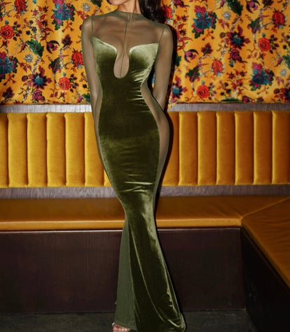 PRE-ORDER Sulani Velvet Cut Out Mesh Gown
