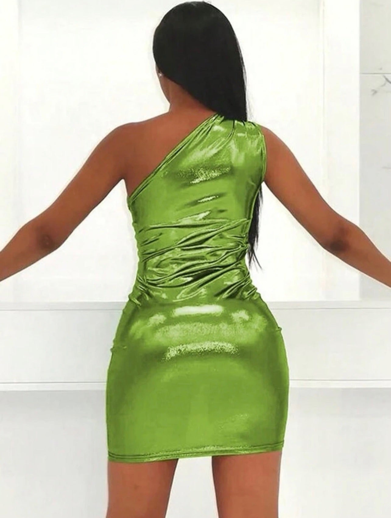 Stella Intergalactic Liquid Mini Dress - Neon Green