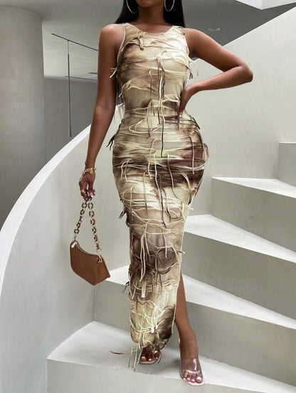 PRE-ORDER Xena Marble High-Thigh Split Tank Bodycon Dress