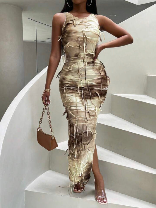 PRE-ORDER Xena Marble High-Thigh Split Tank Bodycon Dress