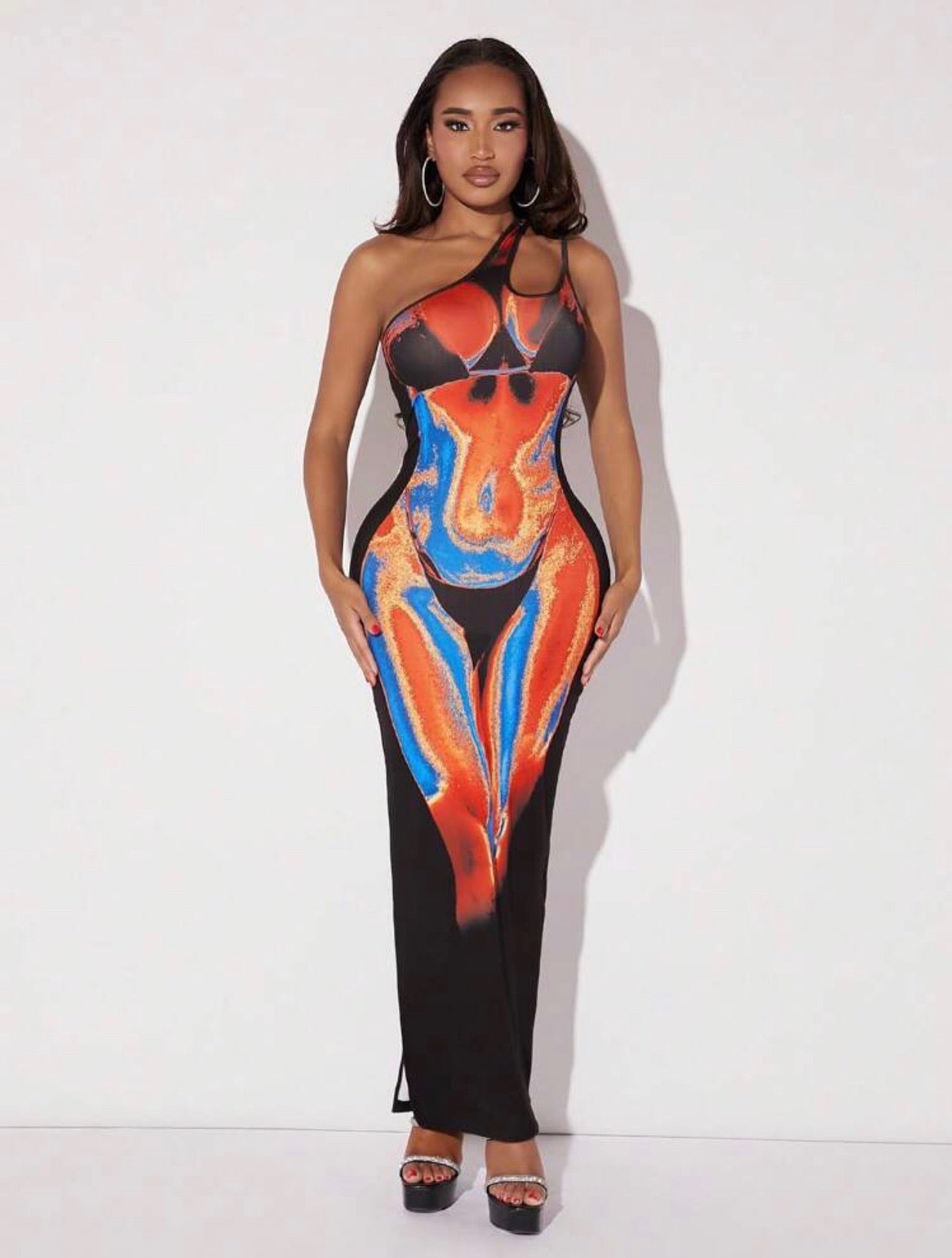 Rio Body Heat One Shoulder Cut Out Maxi Dress x Black