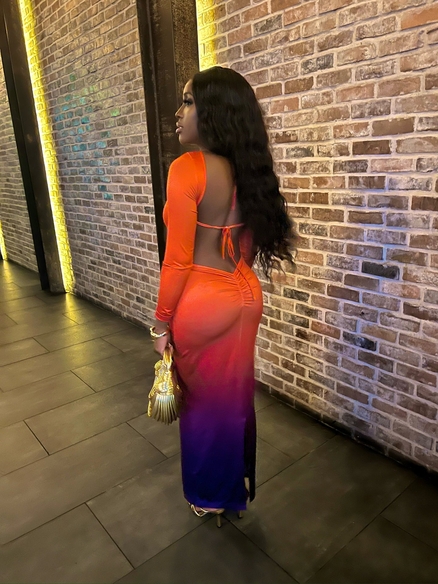 Melina Ombre Backless Bodycon Dress x Red