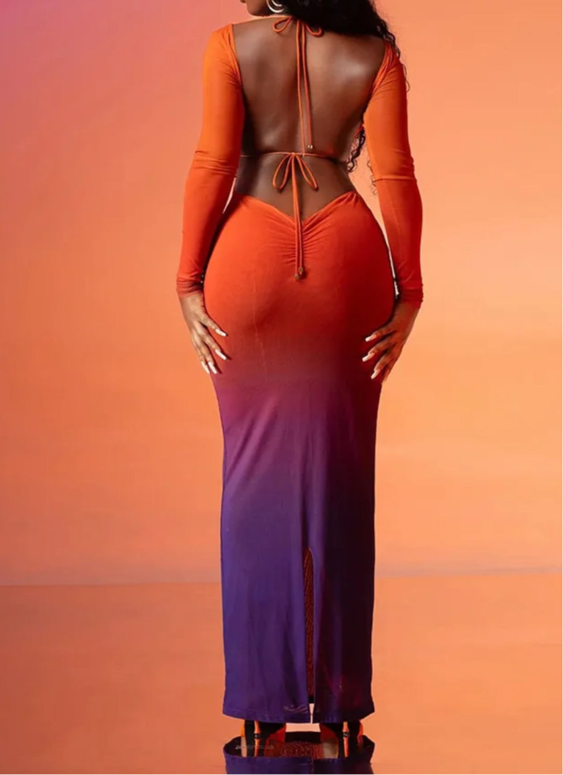 Melina Ombre Backless Bodycon Dress x Red