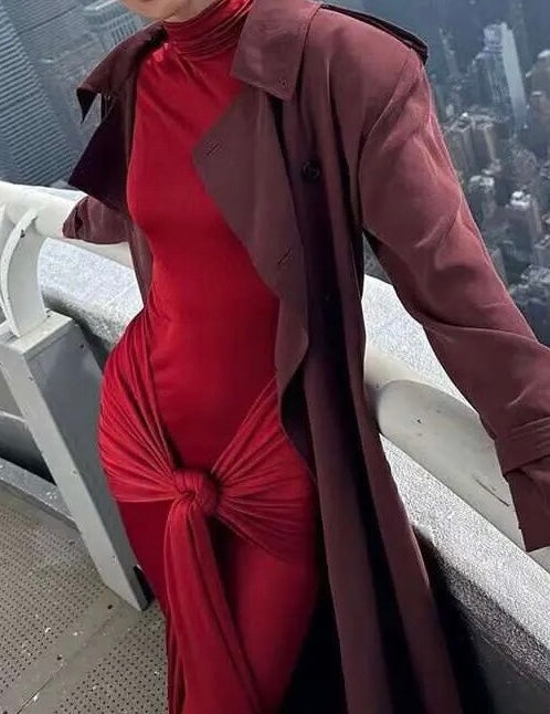 PRE-ORDER Florence Long Sleeved High Neckline Ribbon-Tie Bodycon Dress