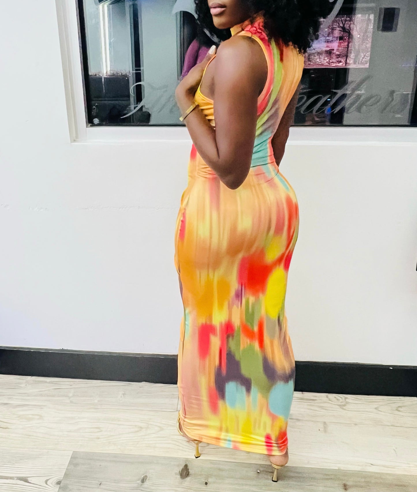 Eden Colorful Sleeveless Bodycon Maxi Gown x Yellow