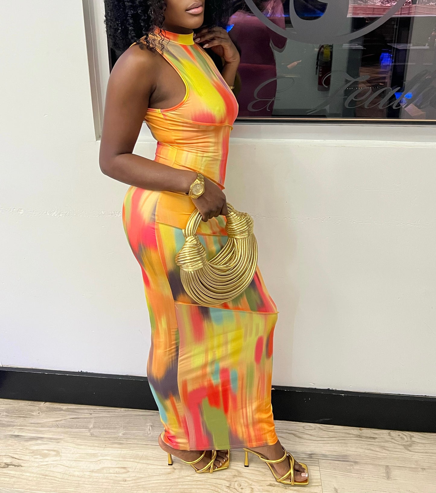Eden Colorful Sleeveless Bodycon Maxi Gown x Yellow