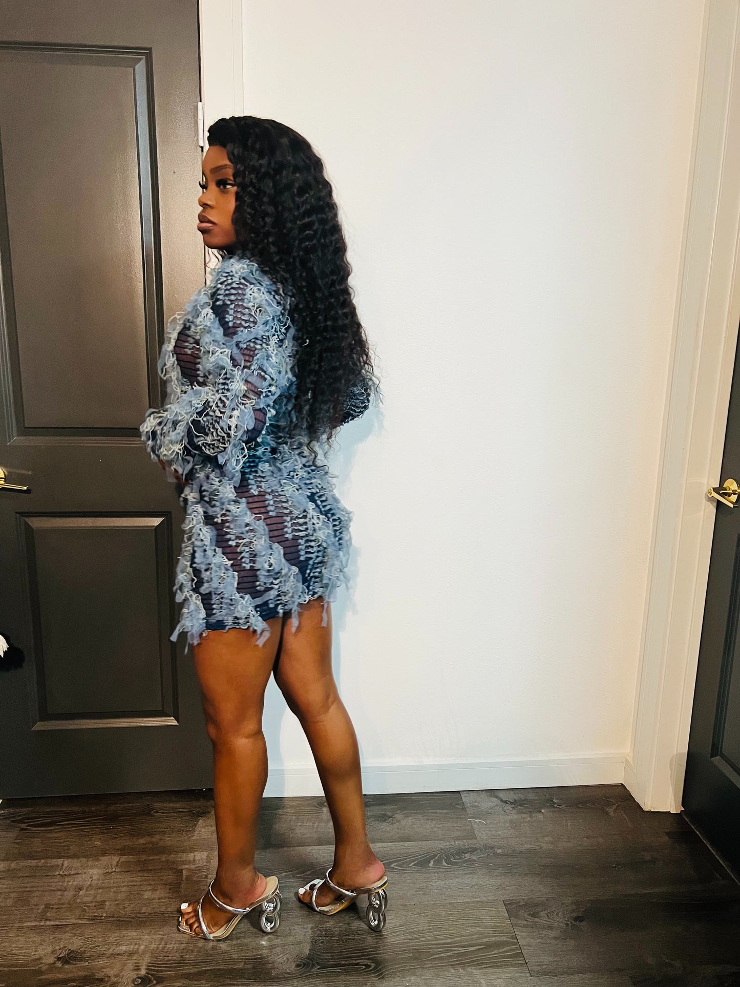 Marayah Distressed Long Sleeve Top And Bodycon Skirt Co-ord