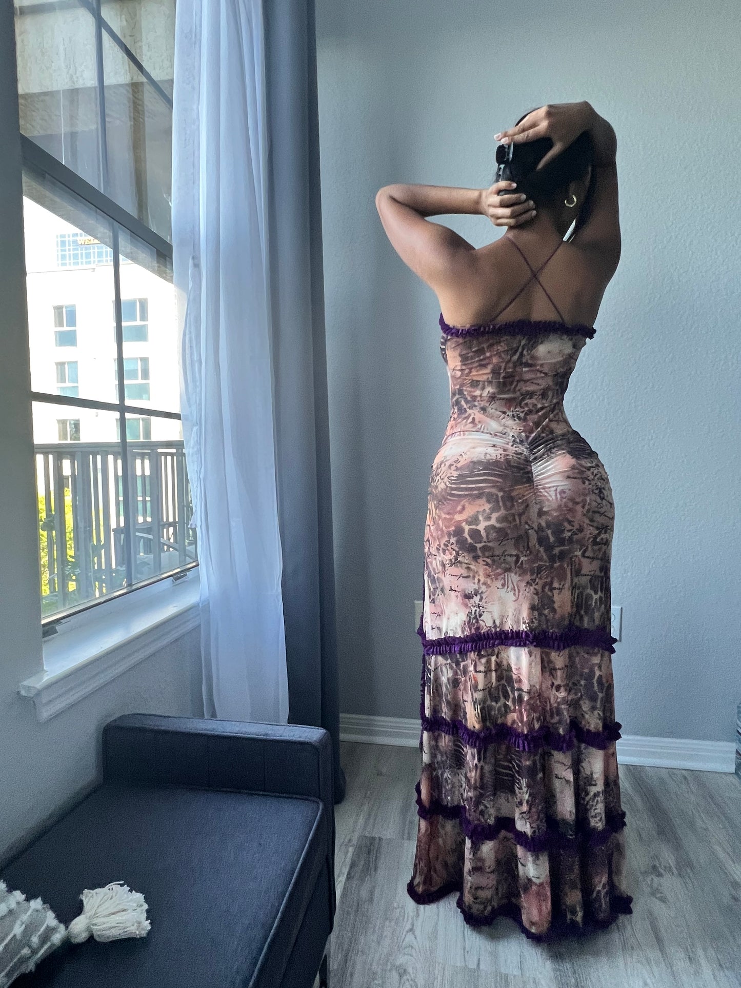Milaya Cutout Mesh Gown x Purple