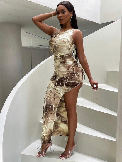 PRE-ORDER Xena Marble High-Thigh Split Tank Bodycon Dress