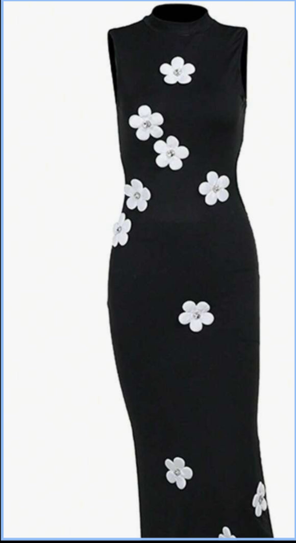 Cynthia 3D Flower Cutout Backless Dress x Black