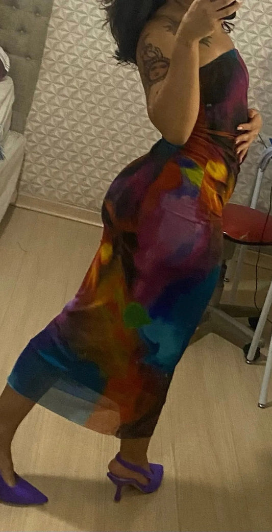 Eva Strapless Convertible Midi Dress x Multi Floral