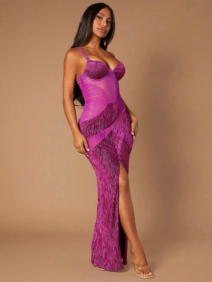 Rosa Split Thigh Lace Cami Dress x Magenta