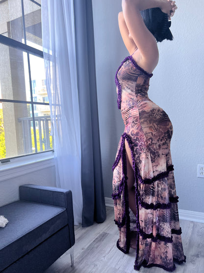 Milaya Cutout Mesh Gown x Purple
