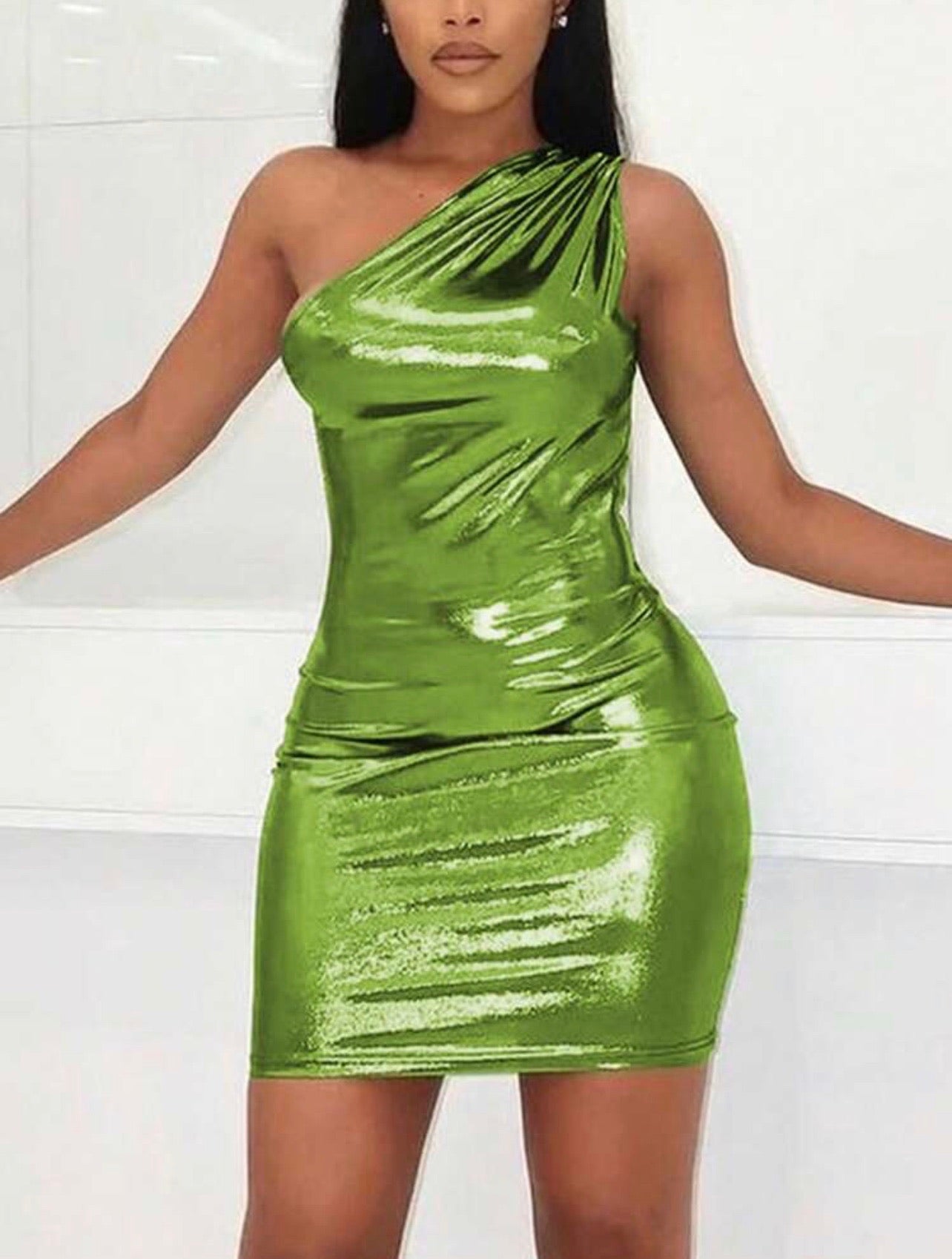 Stella Intergalactic Liquid Mini Dress - Neon Green