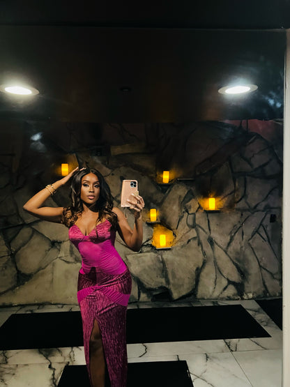 Rosa Split Thigh Lace Cami Dress x Magenta