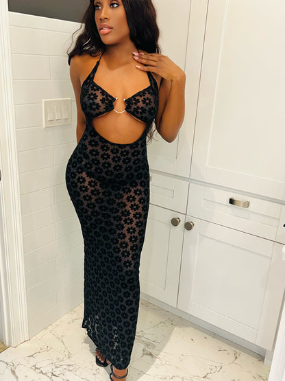 Daisee O-Ring Flower Mesh Cutout Dress