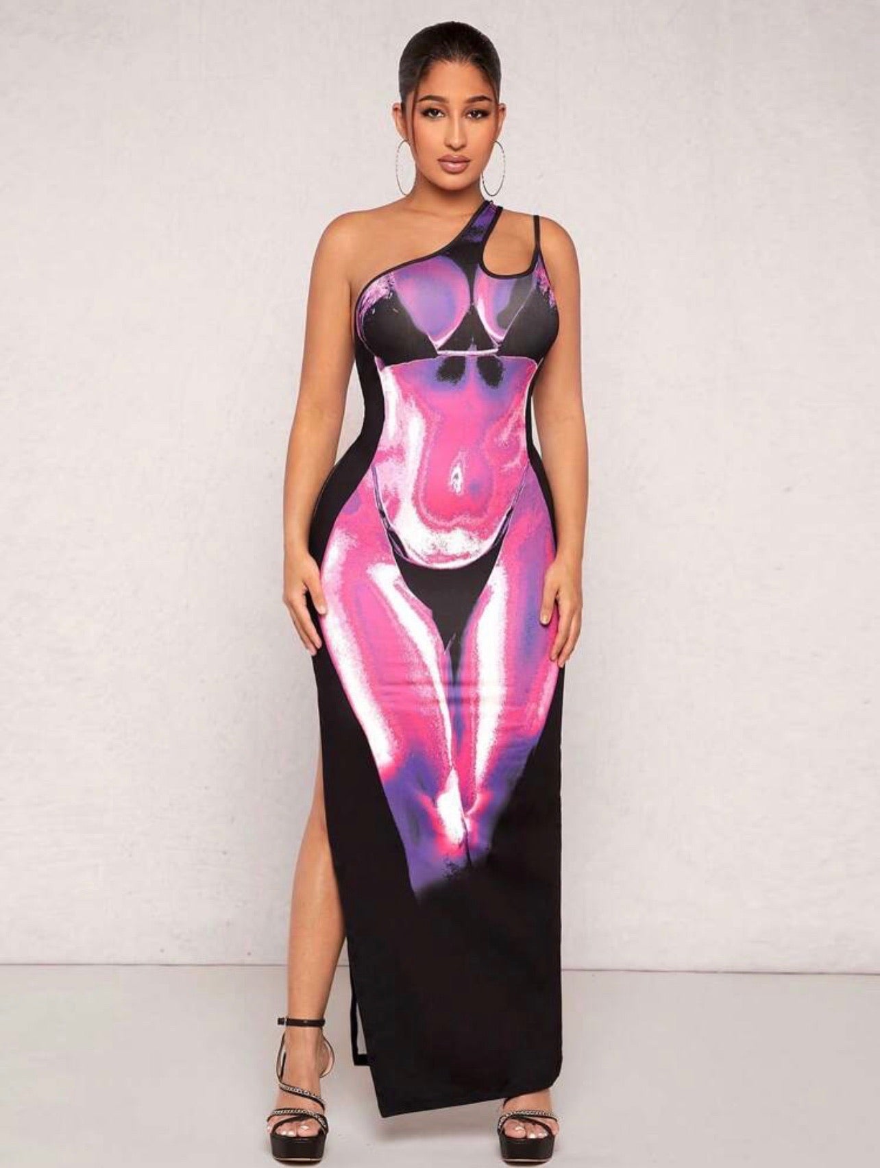 Rio Body Heat One Shoulder Cut Out Maxi Dress x Pink