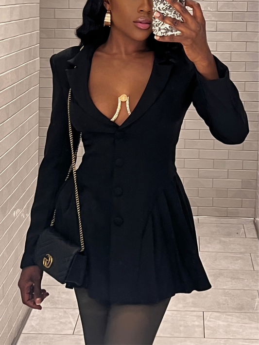 Hillary Pleated Blazer Dress x Black