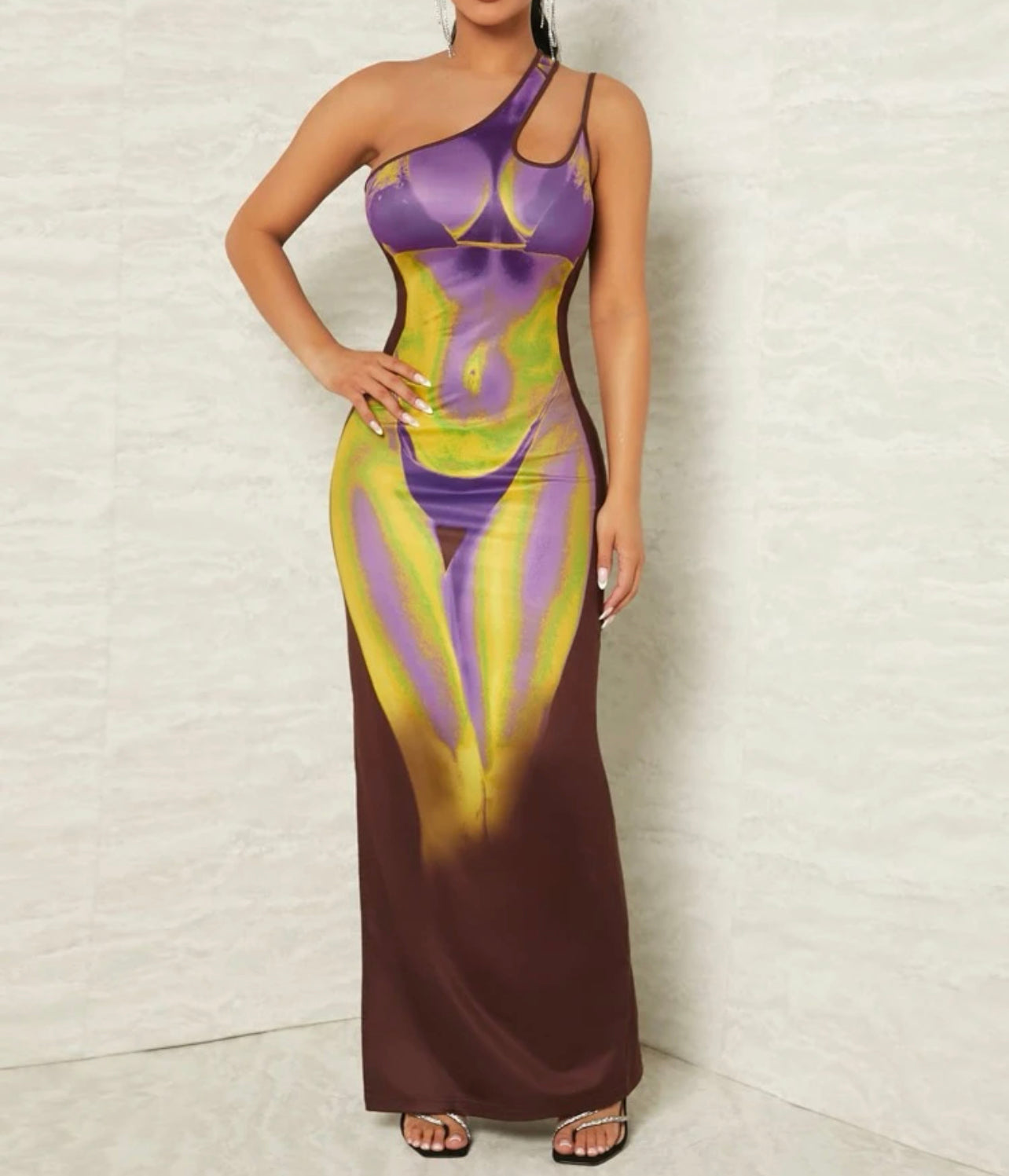 Rio Body Heat One Shoulder Cut Out Maxi Dress x Purple