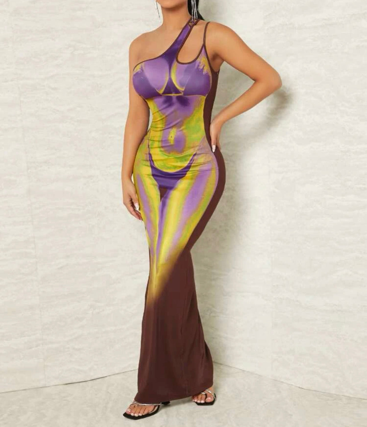 Rio Body Heat One Shoulder Cut Out Maxi Dress x Purple