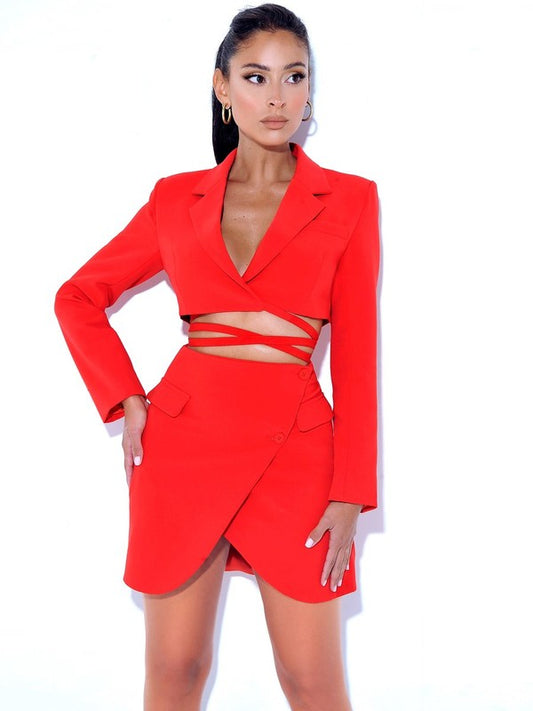 Camille Crossover Skirt  Co-ORD x Red