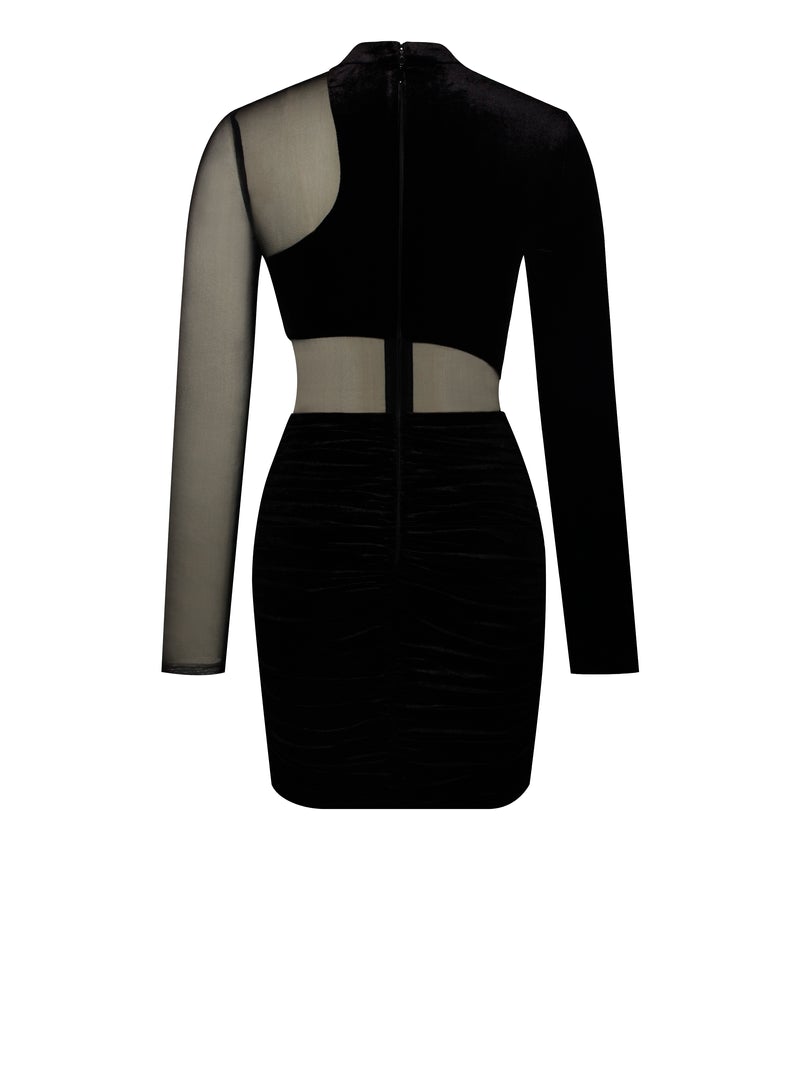 PRE-ORDER Angelika Velvet Sheer Cutout Dress x Noir