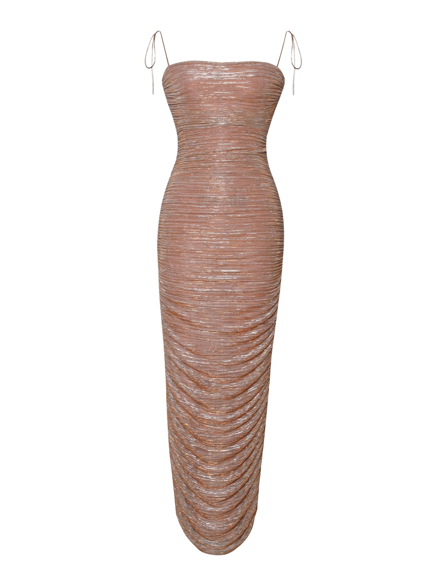 Aubrey Ruched Shimmer Chiffon Gown X Rose Gold