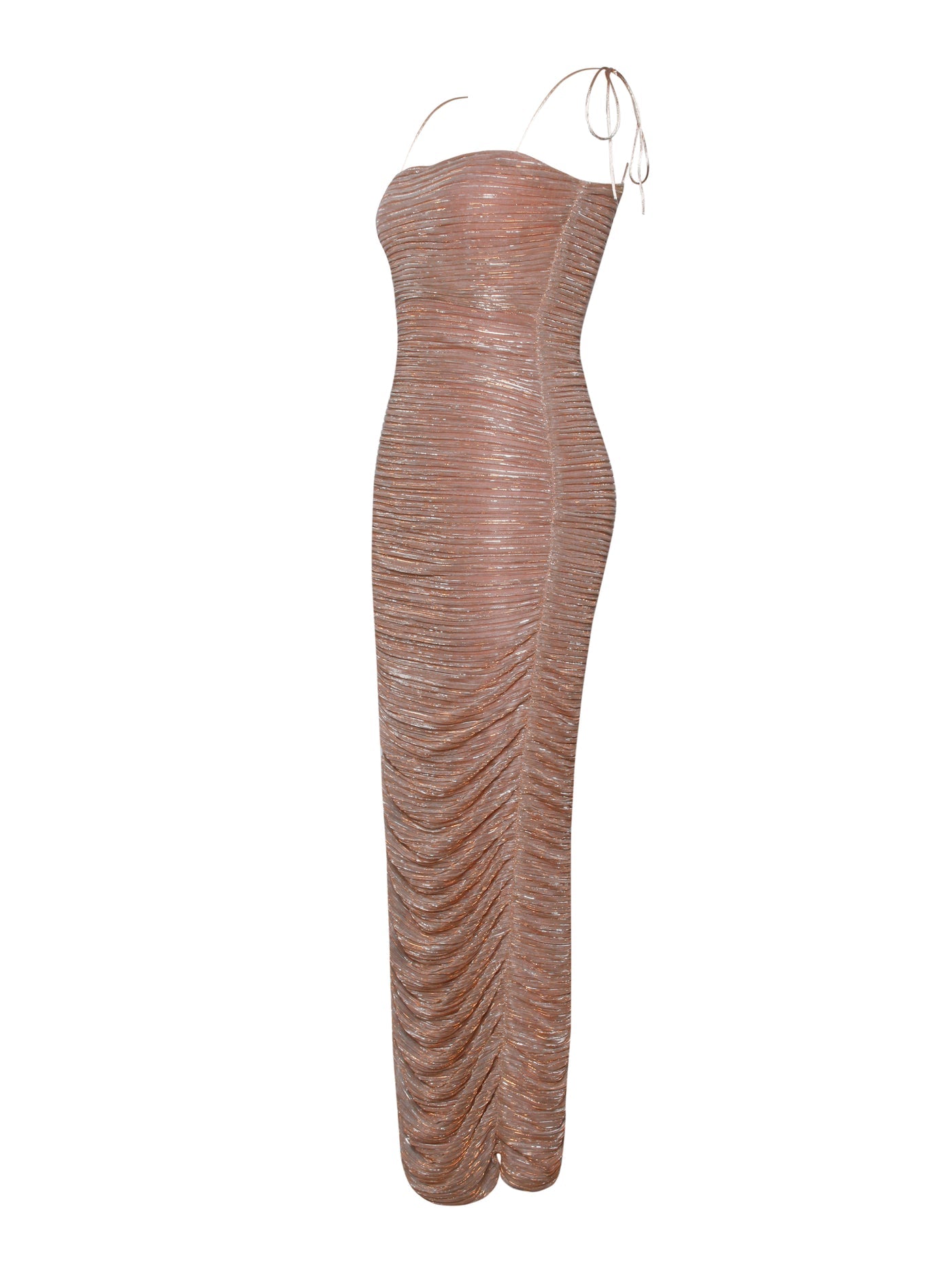 Aubrey Ruched Shimmer Chiffon Gown X Rose Gold