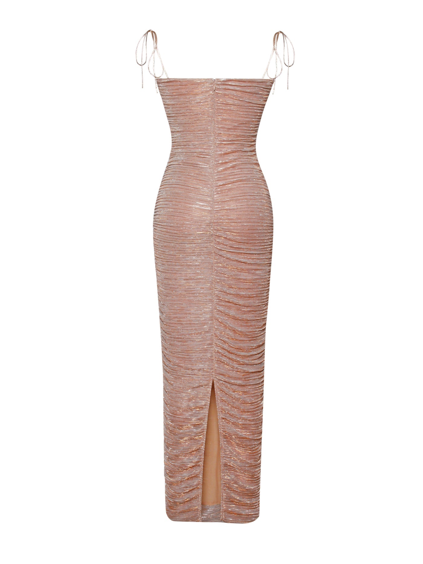 Aubrey Ruched Shimmer Chiffon Gown X Rose Gold