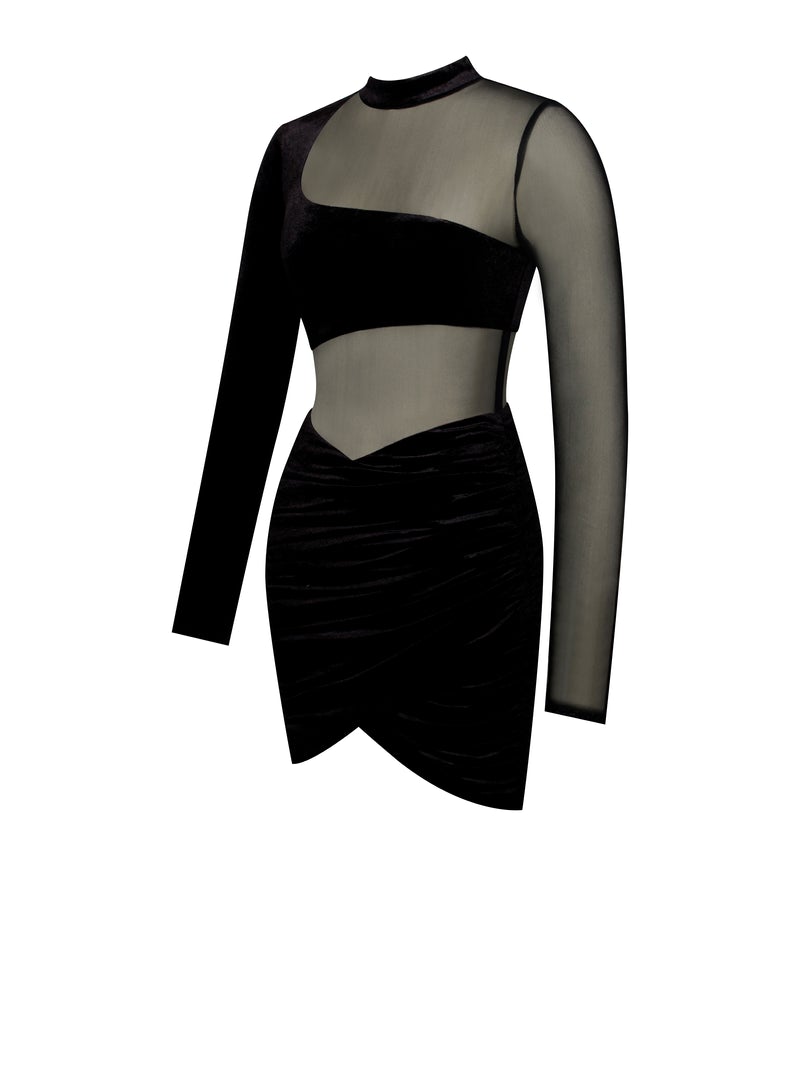 PRE-ORDER Angelika Velvet Sheer Cutout Dress x Noir