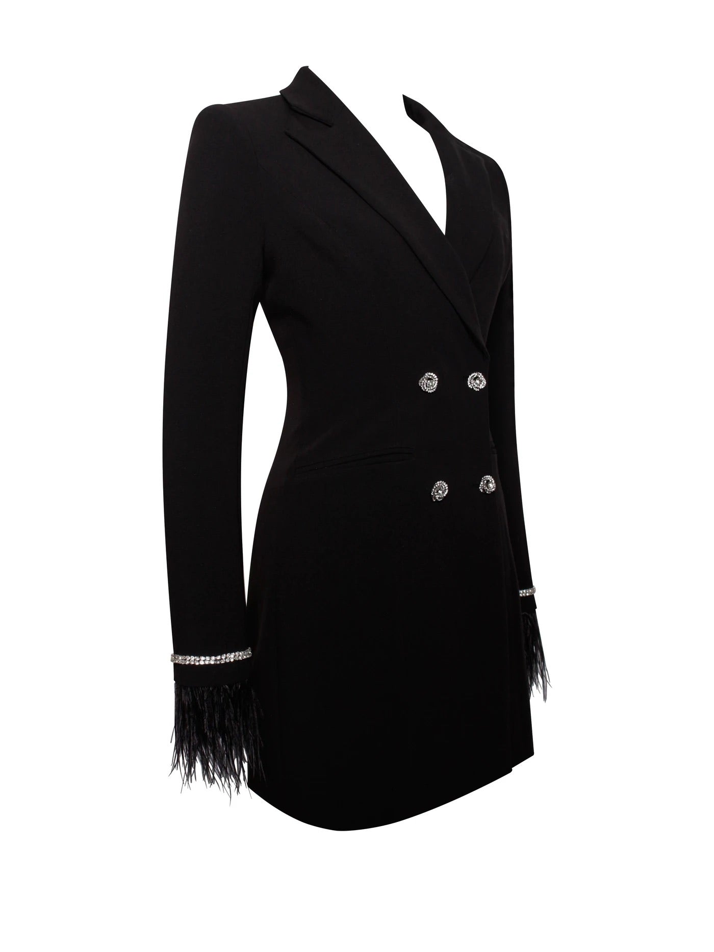 PRE-ORDER Isabella Feather Crystal Sleeve Backless Blazer Dress x Noir