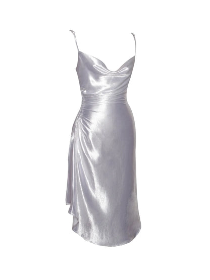 PRE-ORDER Celia Satin Side Slit Dress x Pearl