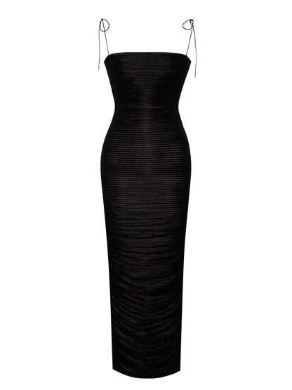 PRE-ORDER Aubrey Ruched Shimmer Chiffon Gown X Black