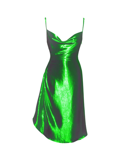 PRE-ORDER Celia Satin Side Slit Dress x Green