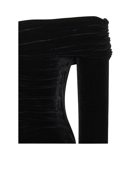 PRE-ORDER Gloria Off Shoulder Velvet Long Sleeve Bodycon Dress x Black