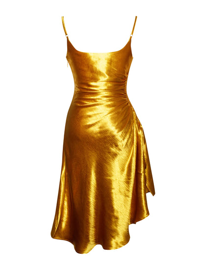 PRE-ORDER Celia Satin Side Slit Dress x Gold