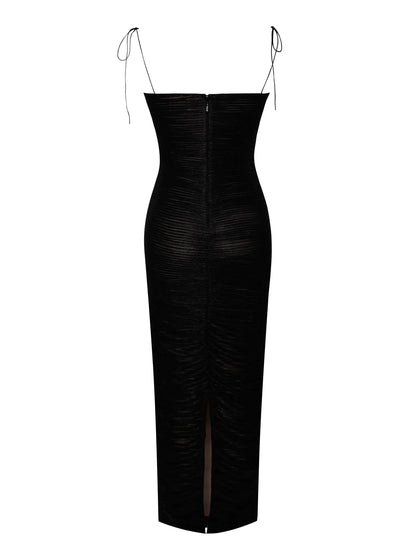 PRE-ORDER Aubrey Ruched Shimmer Chiffon Gown X Black