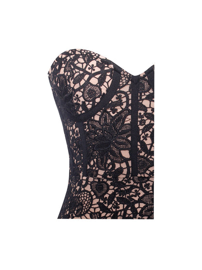 String Me Along Lace Fringed Strapless Dress x Black