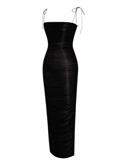PRE-ORDER Aubrey Ruched Shimmer Chiffon Gown X Black