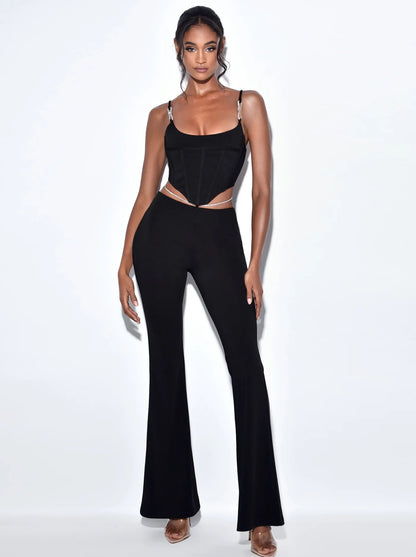 PRE-ORDERS Fulani Crystal Strap Corset Top x Black