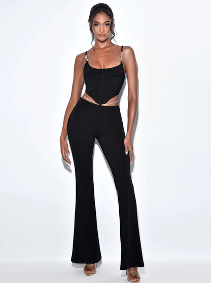 PRE-ORDERS Fulani Black Crystal Waist Strap Flare Pants