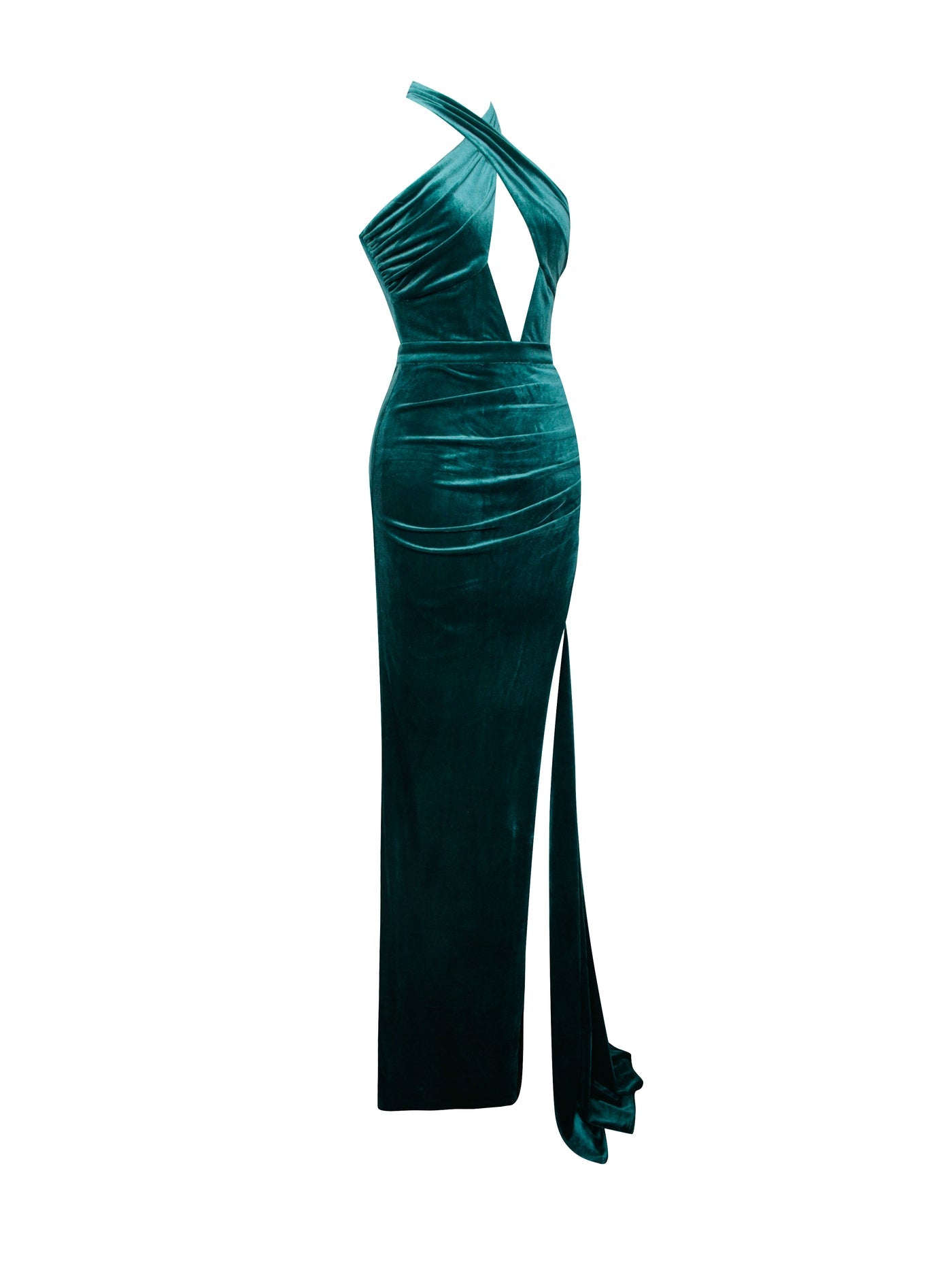 PRE-ORDER Azure High Slit Velvet Gown With Gloves x Teal