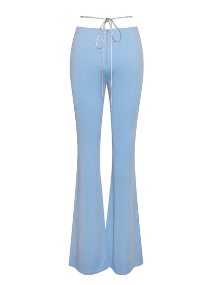 PRE-ORDERS Fulani Powder Blue Crystal Waist Strap Flare Pants