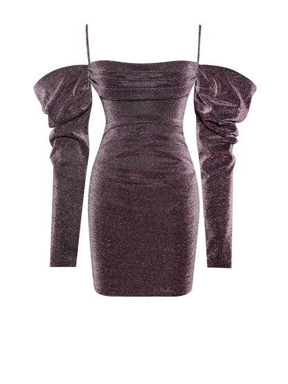 Soraya Metallic Puff Sleeve Dress X Rose Gold