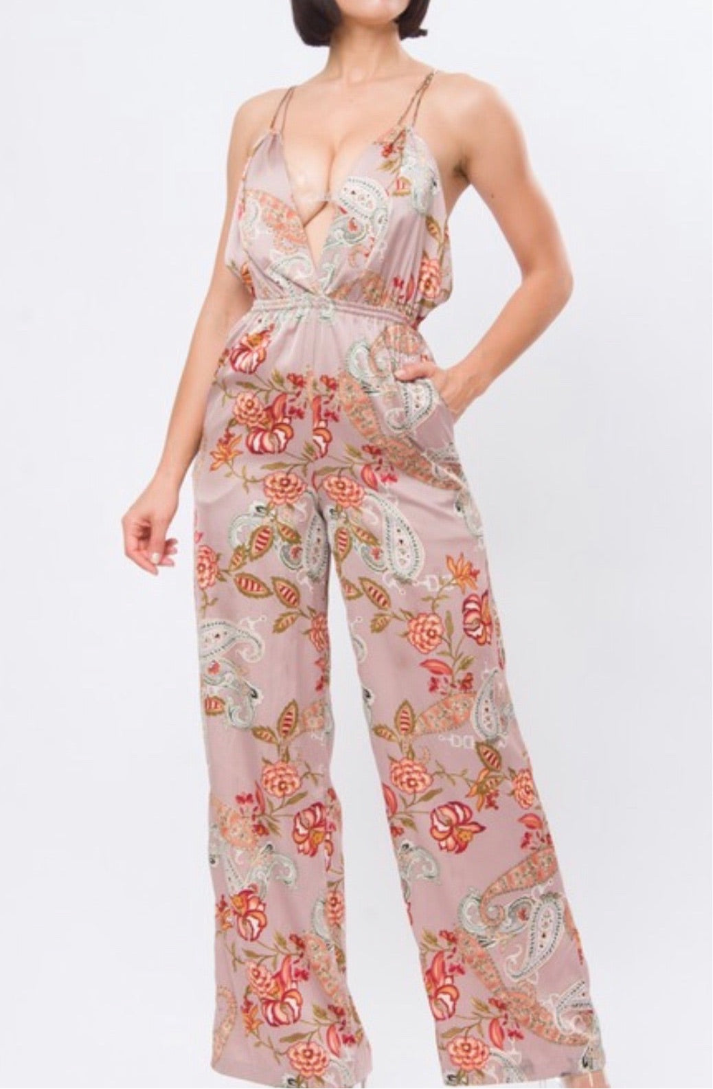 Aurora Satin Jumpsuit x Blush