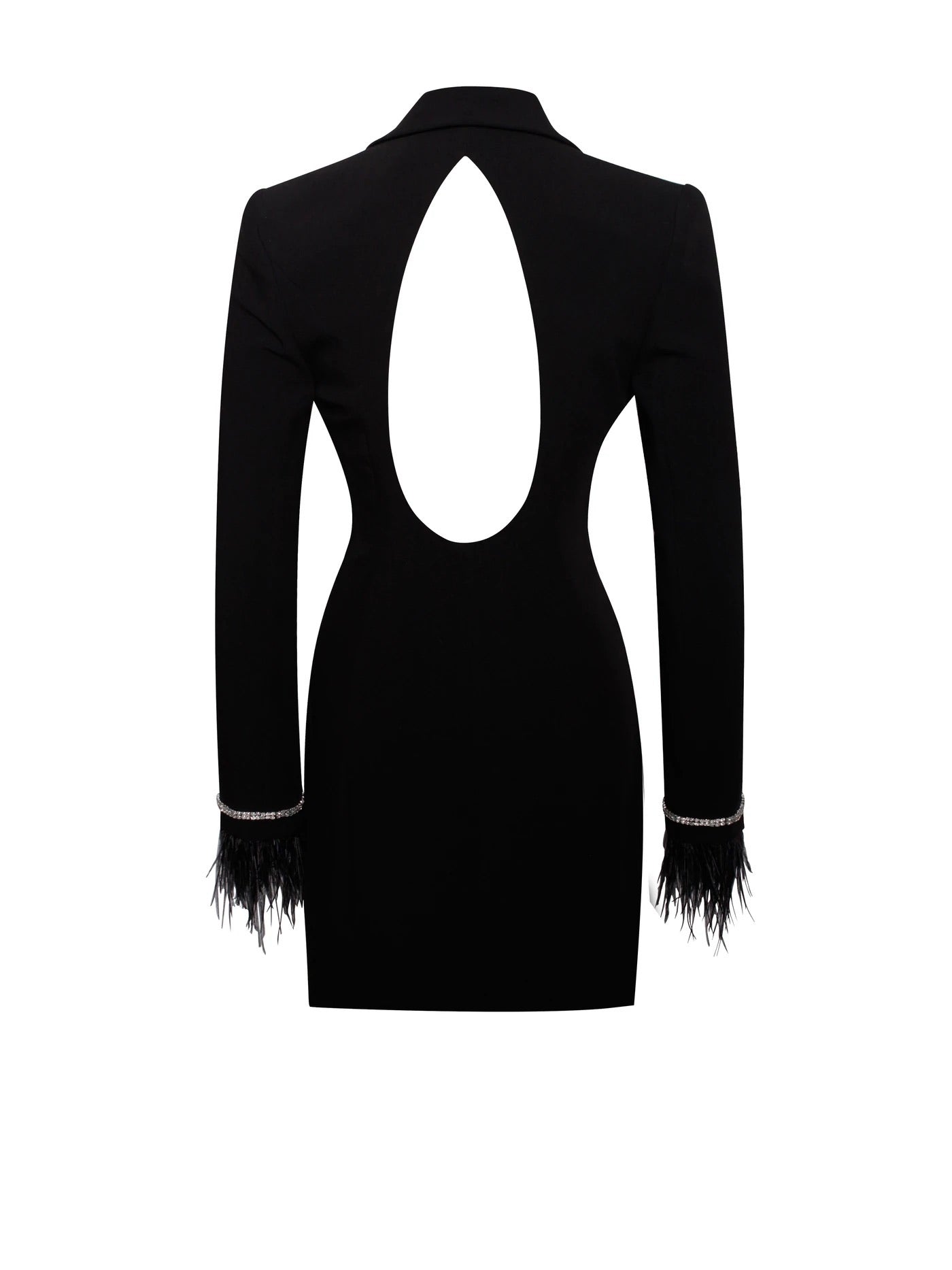 PRE-ORDER Isabella Feather Crystal Sleeve Backless Blazer Dress x Noir