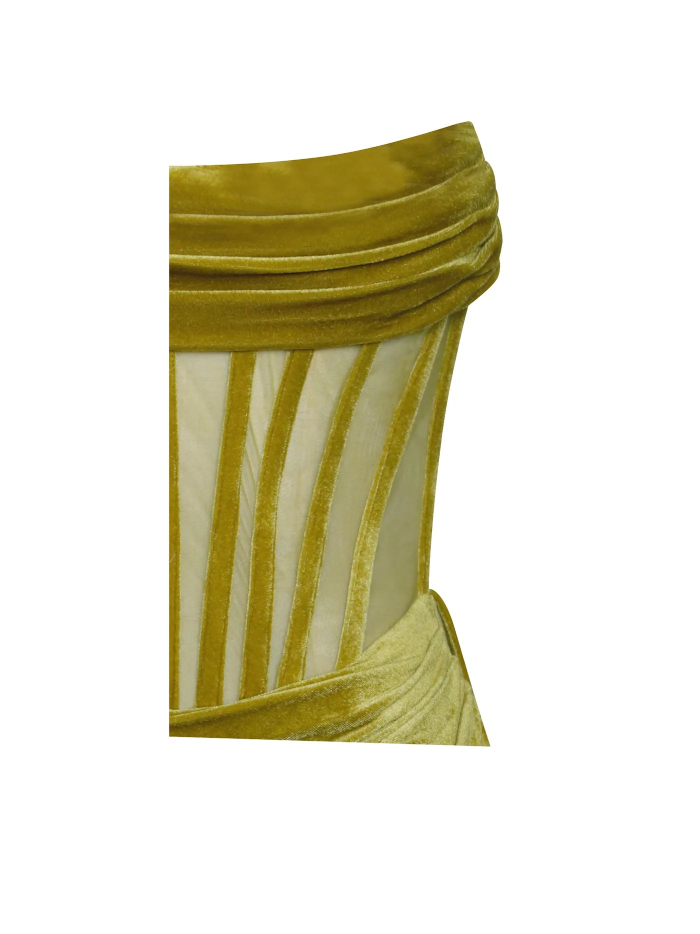 Catalina Gold Draping Corset High Slit Velvet Gown