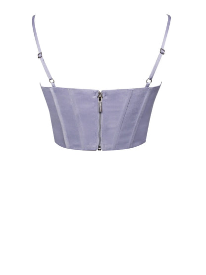 PRE-ORDER Donatella Silver Satin Corset Top Co-ord