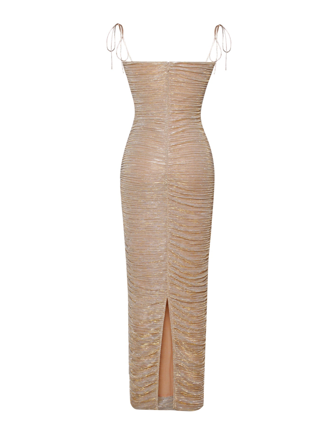 Aubrey Ruched Shimmer Chiffon Gown X Gold